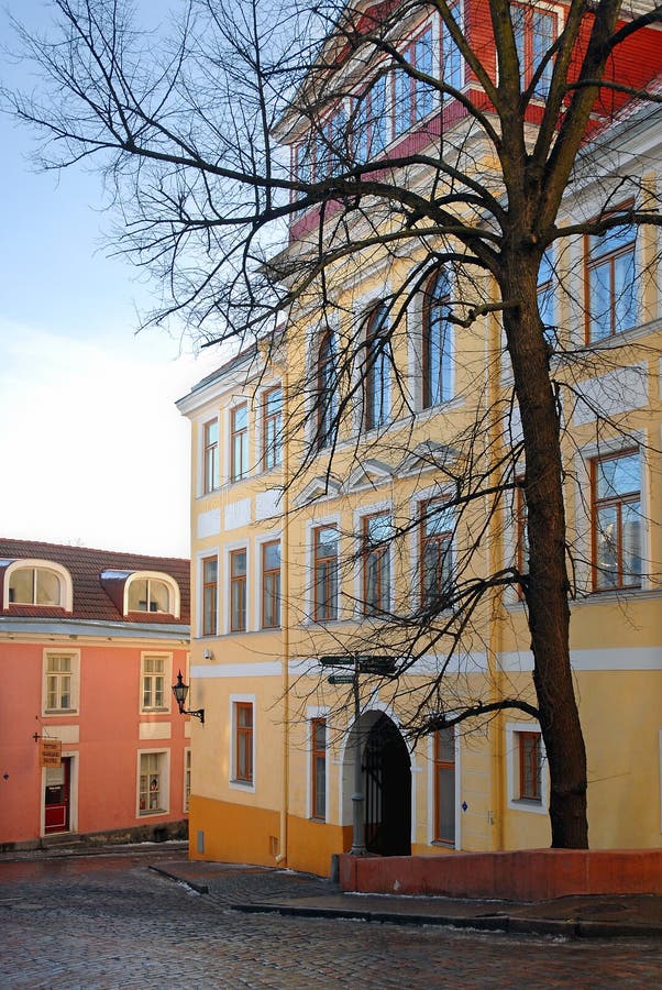 Colorful old buildings in central Tallinn.   Tallinn Old Town has cobbled streets and beautiful architecture. Colorful old buildings in central Tallinn.   Tallinn Old Town has cobbled streets and beautiful architecture.