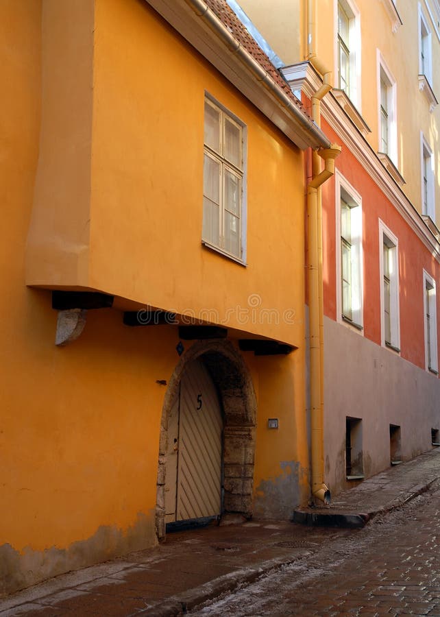 Colorful old buildings in central Tallinn.   Tallinn Old Town has cobbled streets and beautiful architecture. Colorful old buildings in central Tallinn.   Tallinn Old Town has cobbled streets and beautiful architecture.