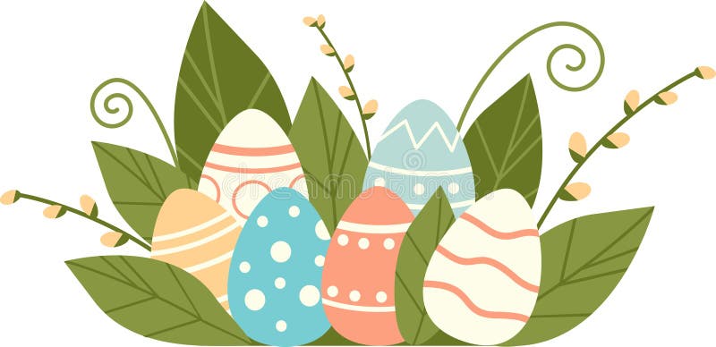 Coloridos huevos de Pascua. composición del saludo de Pascua feliz stock de ilustración