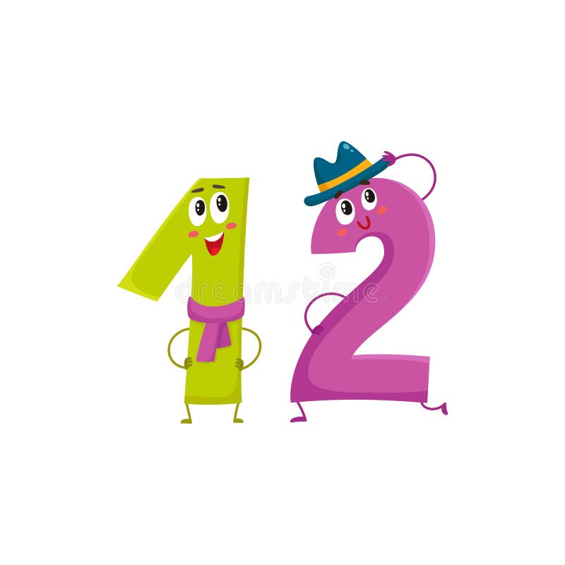 12 coloridos lindos y divertidos numeran los caracteres, saludos del cumpleaños ilustración del vector 12 coloridos lindos y divertidos numeran los caracteres, saludos del cumpleaños ilustración del vector