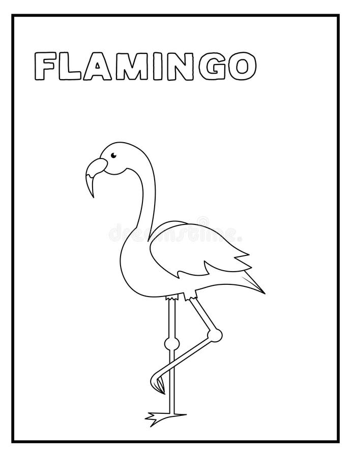 Cute flamingo black and white coloring page with name. Great for toddlers and kids any age. royalty free illustration