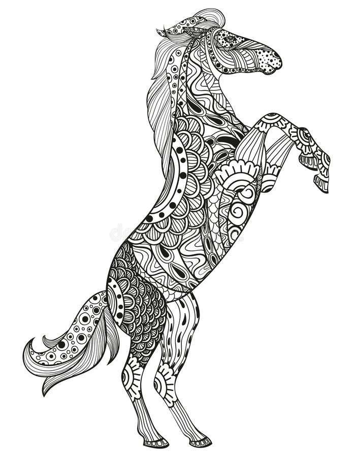 Zendoodle Design of Horse for Adult Coloring Book for Anti Stress Stock ...
