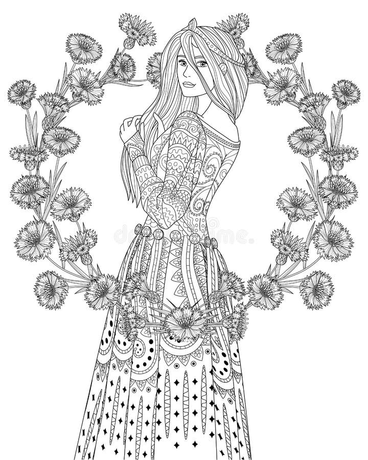 Coloring Book for Adults with Beautiful Lady Stock Vector ...