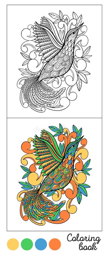 Coloring book bird page game.Color images and outline black.Child and adults antistress