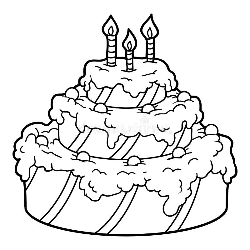 Kawaii Coloring Page Cute Cake Bow Birthday Coloring Book Black