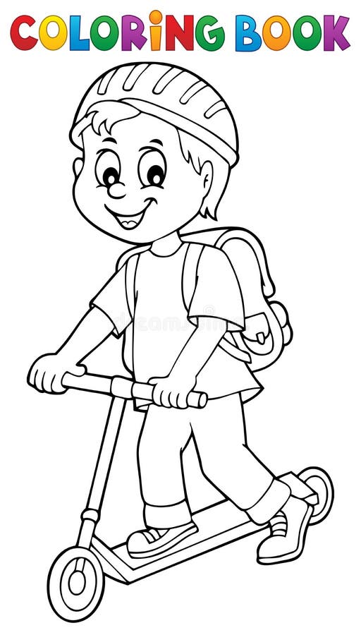 Download Coloring Book Boy On Kick Scooter Theme 1 Stock Vector - Illustration of riding, look: 185150613