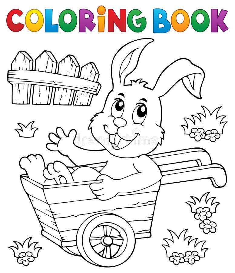 Coloring book bunny in wheelbarrow 1