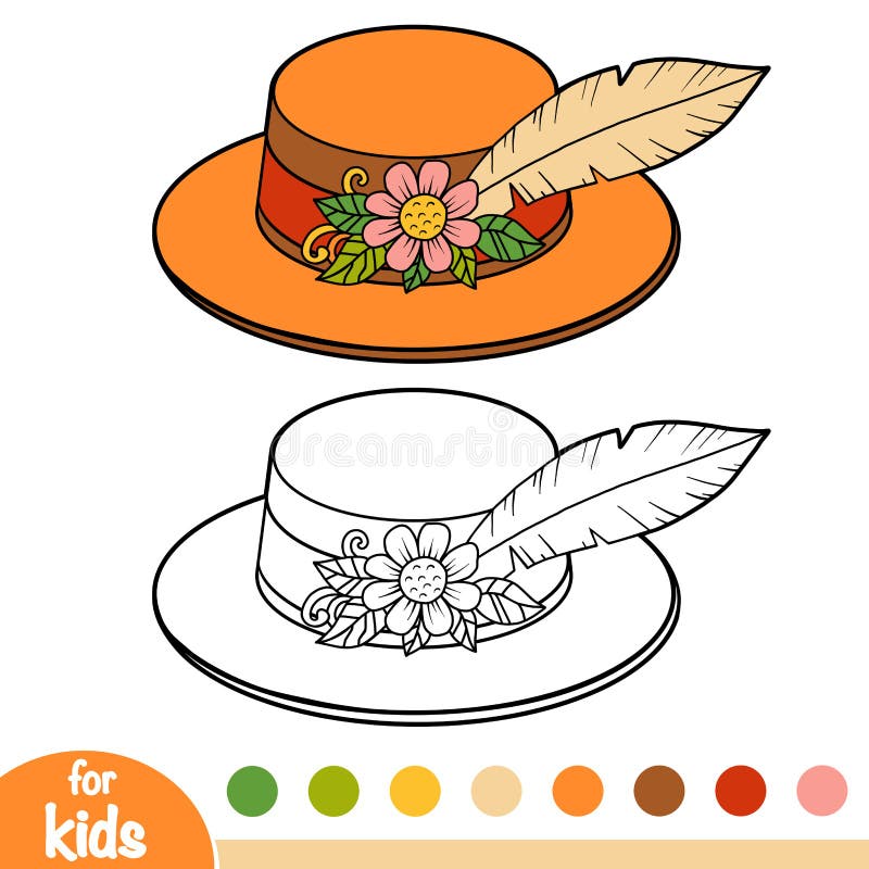 Coloring Book, Cartoon Headwear, Flower Straw Hat Stock Vector ...