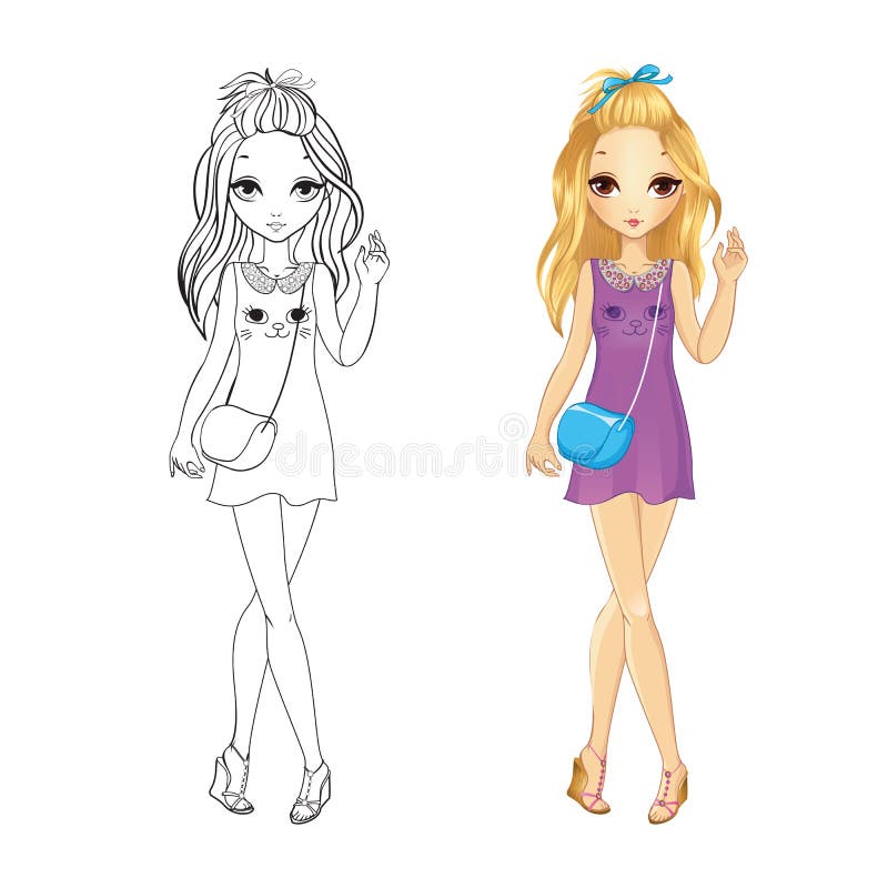 Beautiful girl coloring pages Royalty Free Vector Image