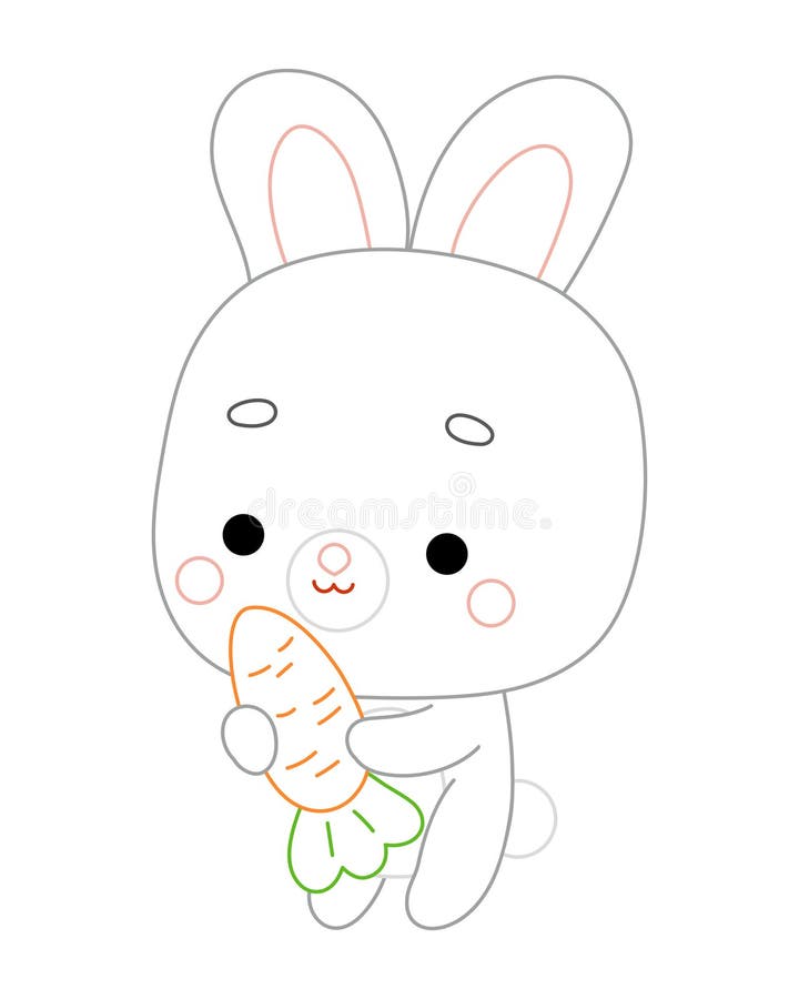 Coloring book for kids, Cartoon cute character rabbit and carrot stock illustration