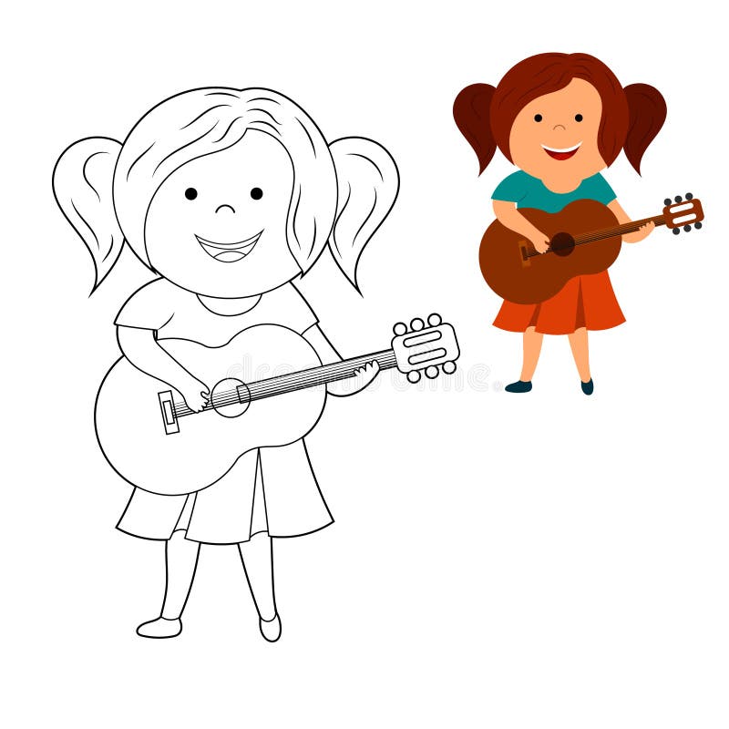 continuous line drawing of girl playing acoustic guitar Stock Vector |  Adobe Stock