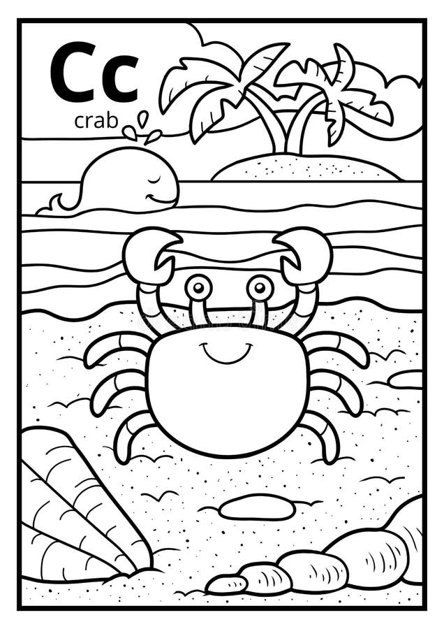 Coloring book for children, colorless alphabet. Letter C, crab. Coloring book for children, colorless alphabet. Letter C, crab