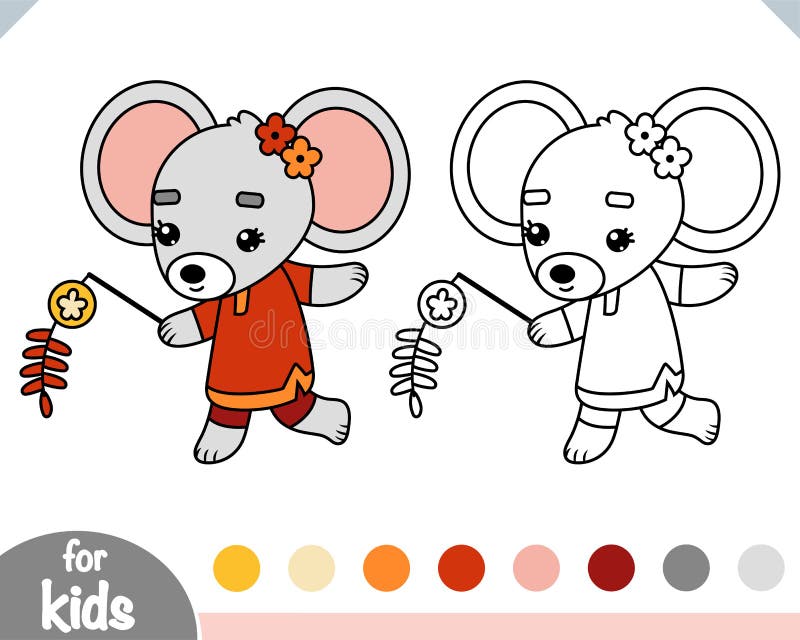 Coloring Book for Kids Rat and Chinese New Year Decoration Stock 