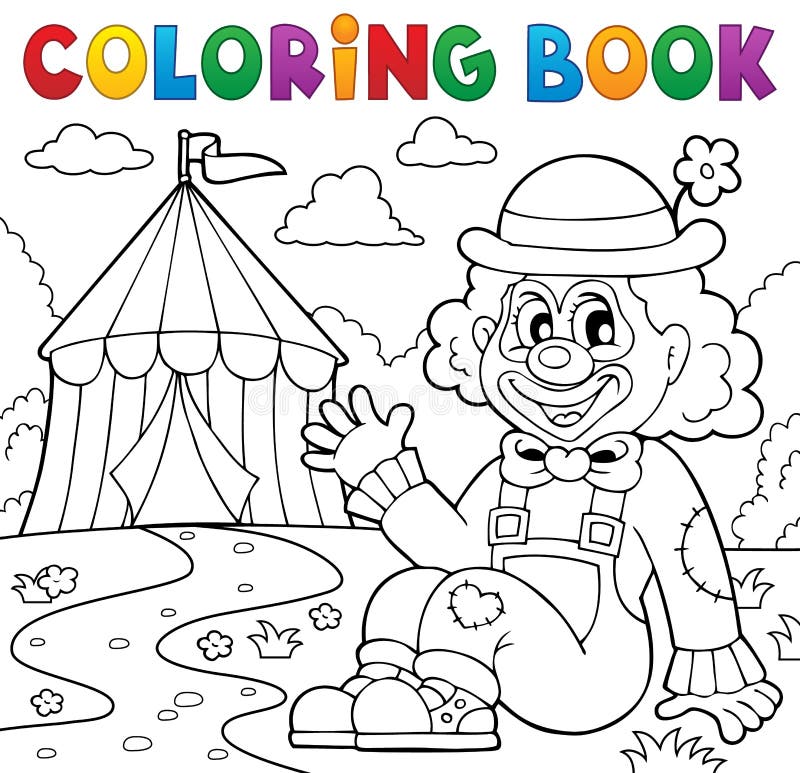 Coloring book clown near circus theme 2