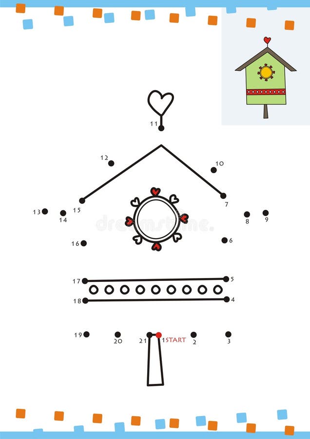 Coloring book dot to dot. The bird house stock illustration