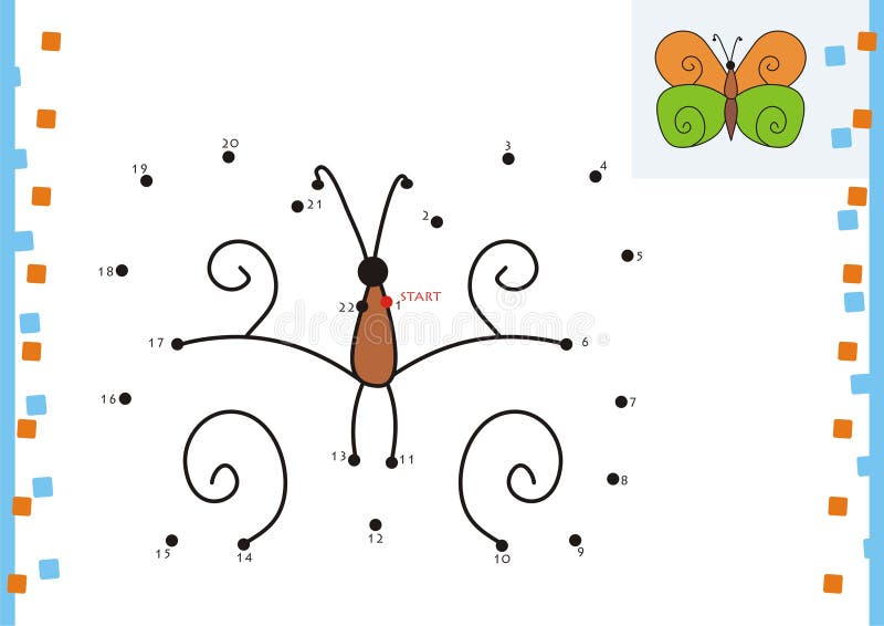 Coloring book dot to dot. The butterfly vector illustration
