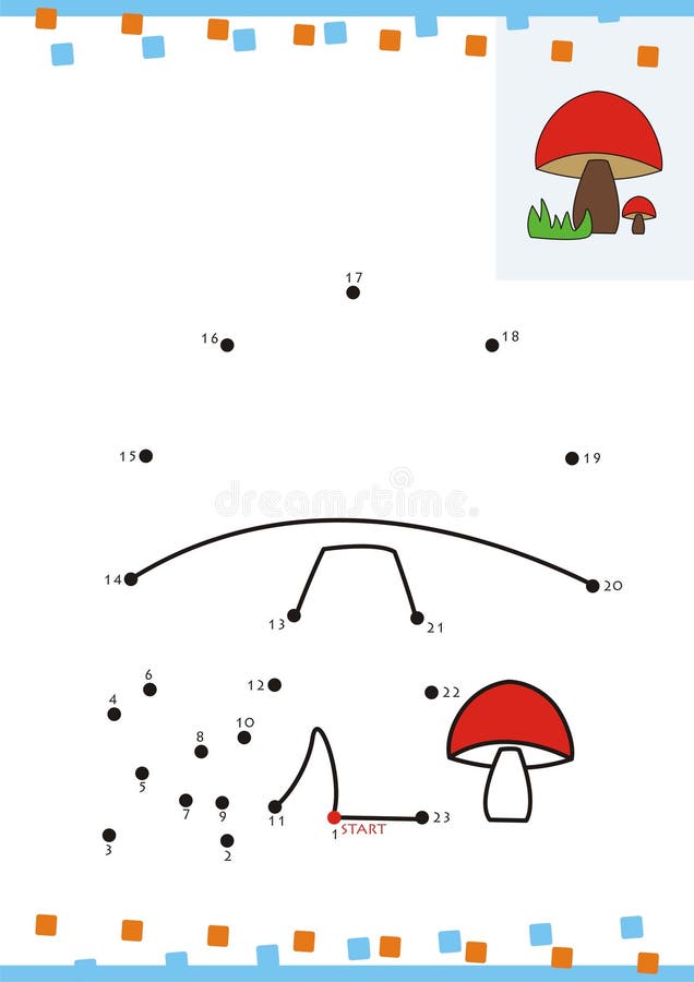 Coloring book dot to dot. The mushroom vector illustration
