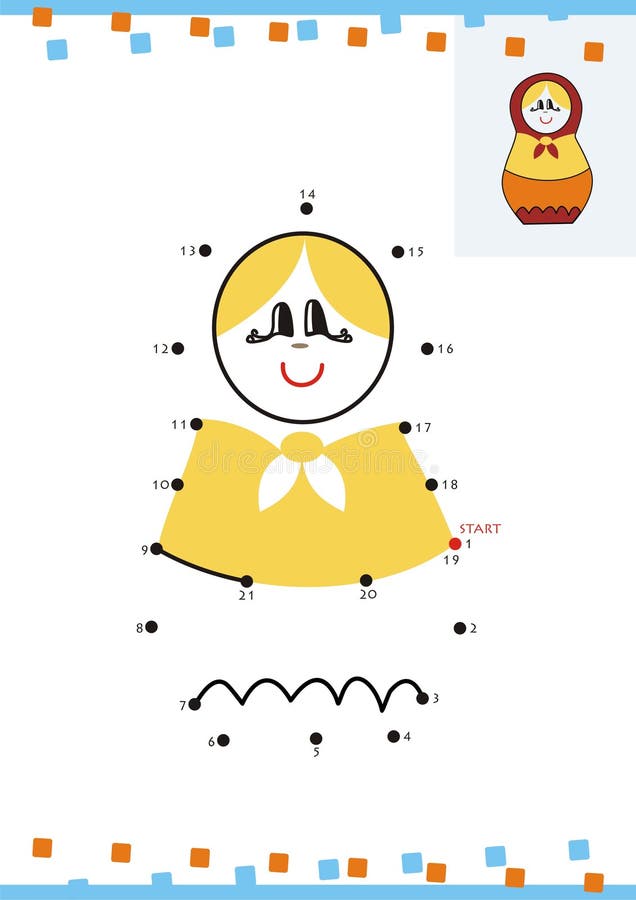 Coloring book dot to dot. The russian doll stock illustration