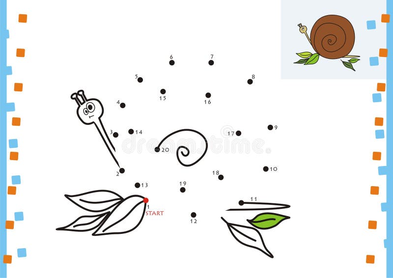 Coloring book dot to dot. The snail stock illustration