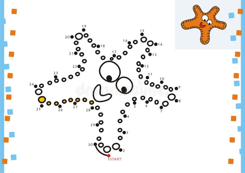 Coloring book dot to dot. The starfish vector illustration