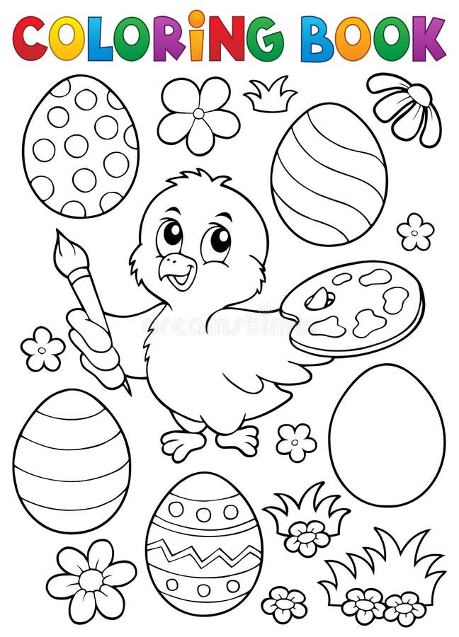 Coloring book Easter eggs and chicken 1