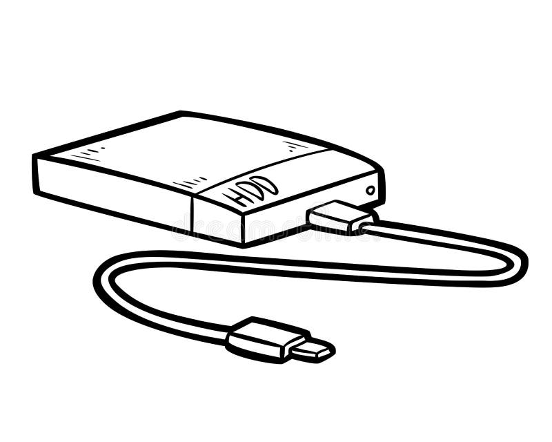 Coloring Book, External Hard Disk Drive Stock Vector Illustration of