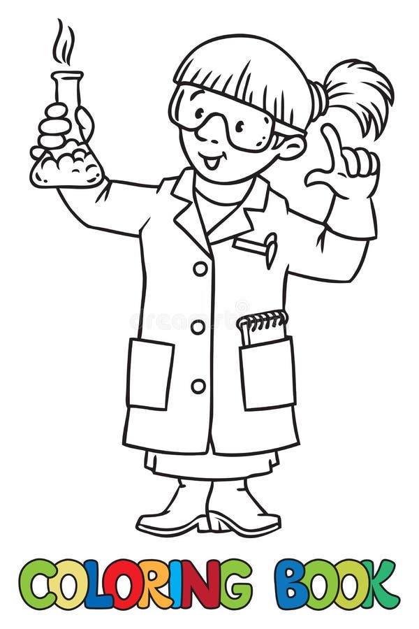 Coloring book of funny chemist or scientist