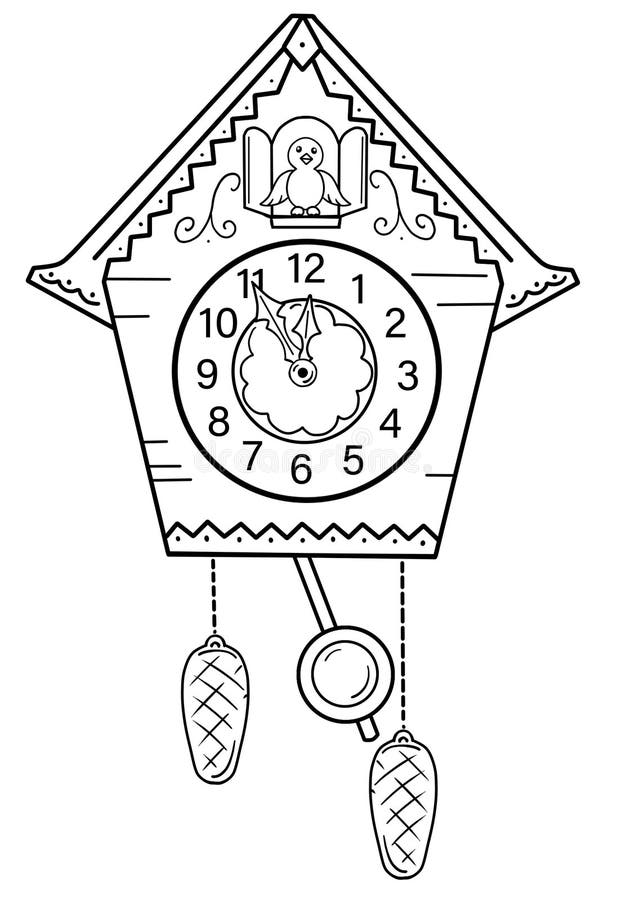 Coloring Book Illustration with Cuckoo-clock Stock Illustration ...