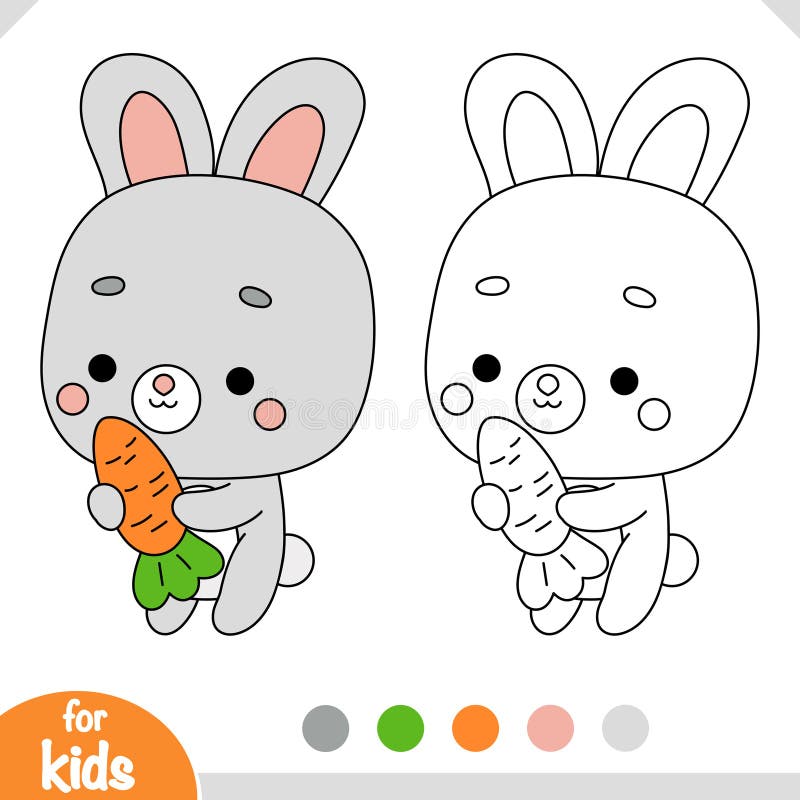 Coloring book for kids, Cartoon cute character rabbit and carrot vector illustration