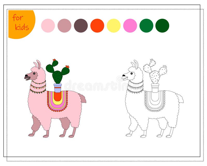 coloring book for kids, cute cartoon llama. vector isolated on a white background. royalty free illustration