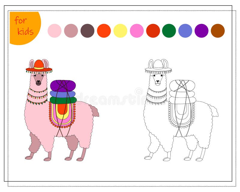 coloring book for kids, cute cartoon llama. vector isolated on a white background. vector illustration