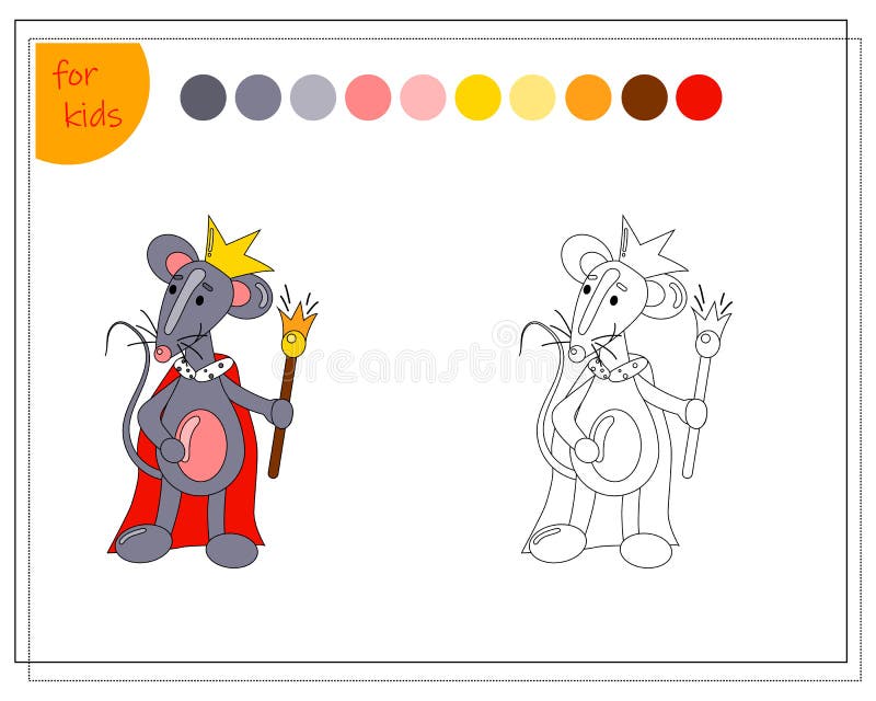coloring book for kids, cute cartoon rat, rat king. vector isolated on a white background. royalty free illustration
