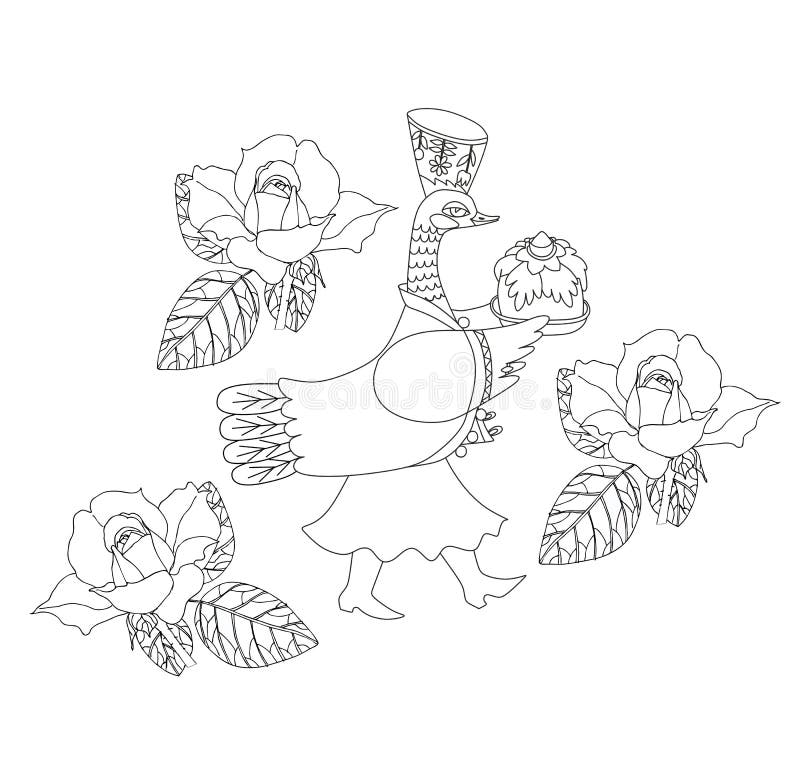 Coloring book for Kids with fabulous duck and roses royalty free illustration Coloring book for Kids with fabulous duck and roses royalty free illustration