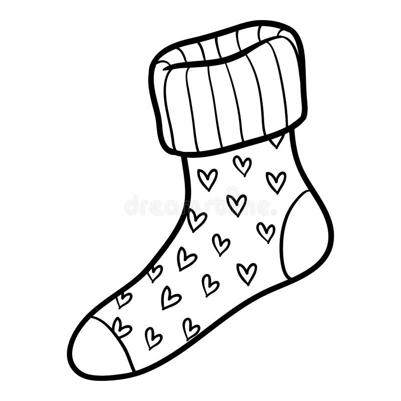 Coloring Book for Kids, Sock with Hearts Pattern Stock Vector ...