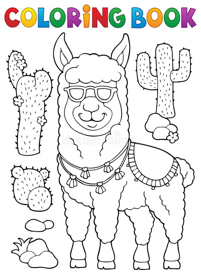 Coloring book llama with sunglasses 1