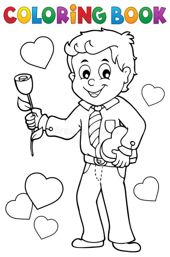 Coloring book man holding rose