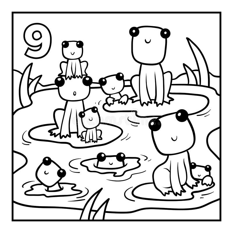 Coloring book, Nine frogs