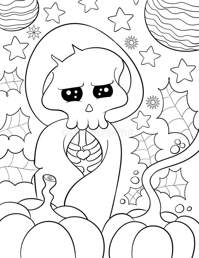 Halloween Coloring Page for Adult Stock Illustration - Illustration of ...
