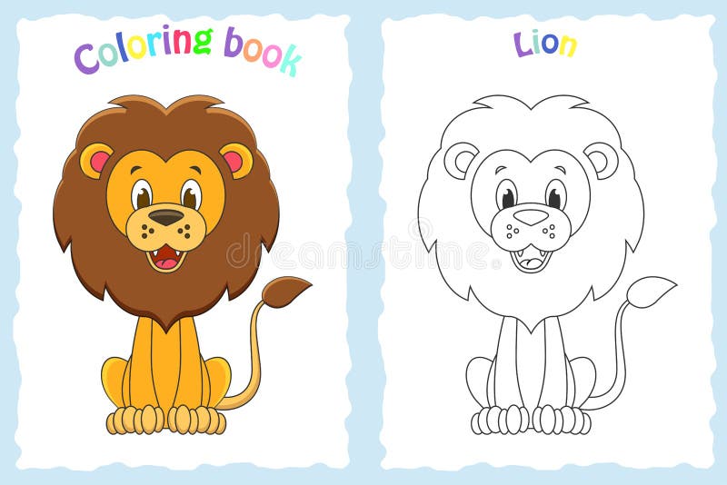 Coloring Book Page for Children with Colorful Lion and Sketch Stock Vector  - Illustration of education, happy: 133793406