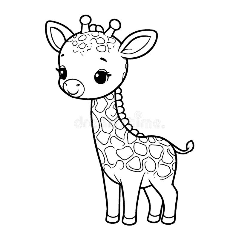 Coloring Book Page of a Giraffe, Black and White Outline Stock Vector