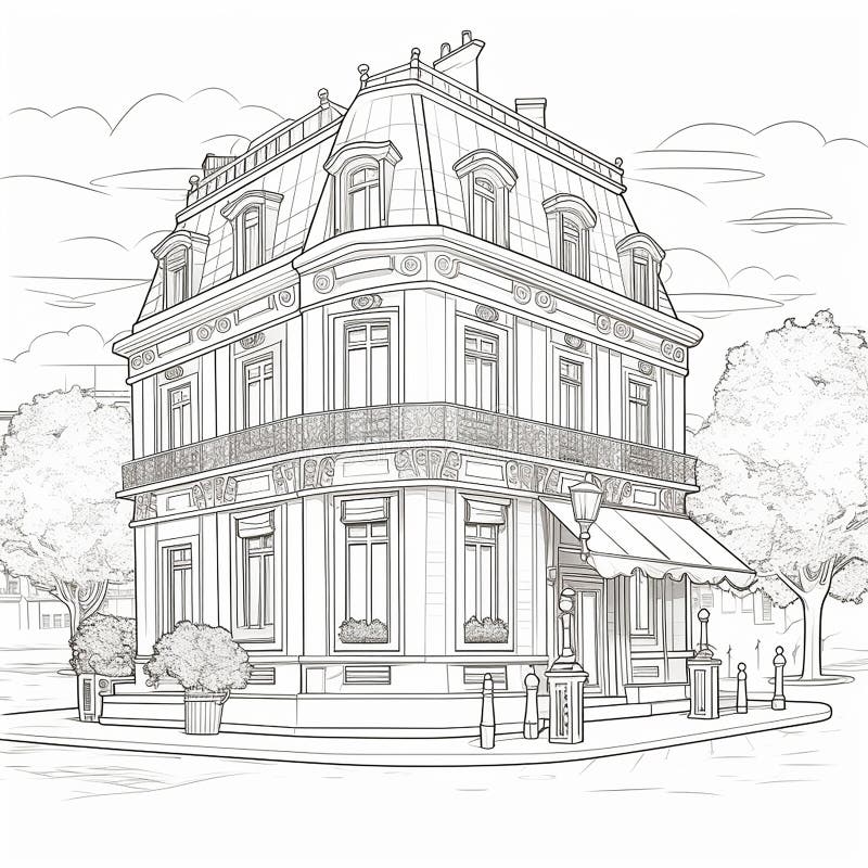 Coloring Book, Vintage of Parisian Architecture on a White Background ...