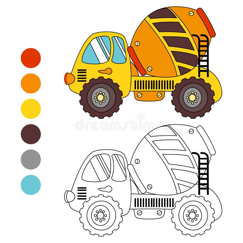 Coloring Book Excavator Truck, Kids Layout for Game. Stock Vector