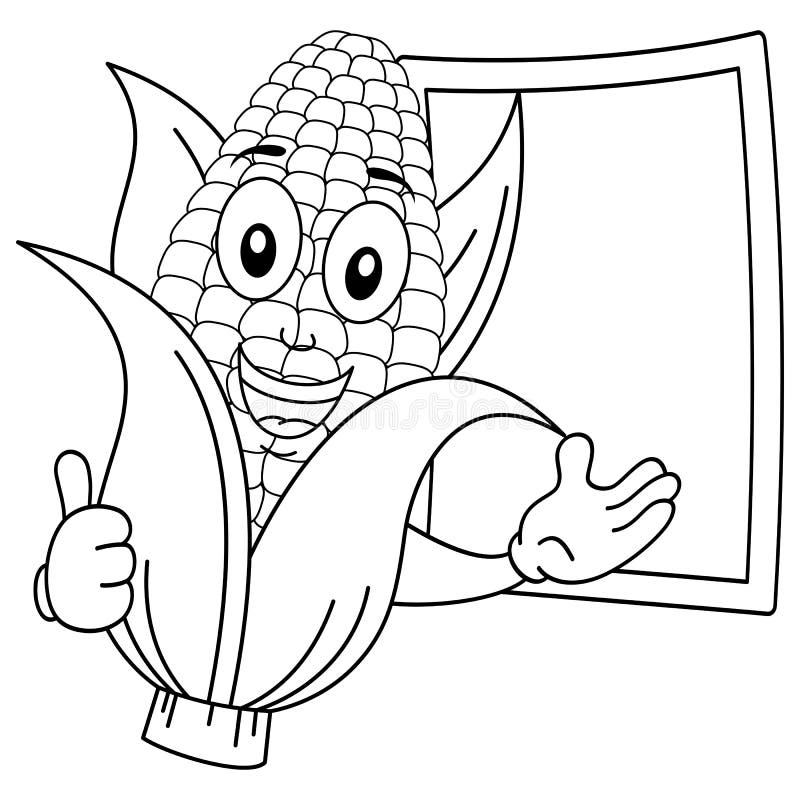 Coloring Cheerful Corn Cob With Blackboard Stock Vector - Illustration