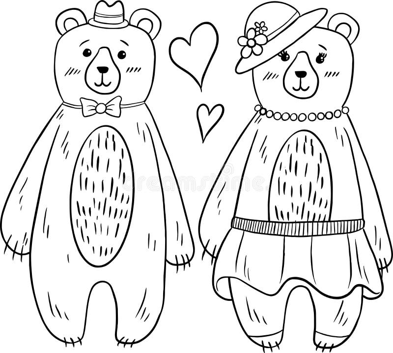 Coloring of cubs holding hands stock illustration
