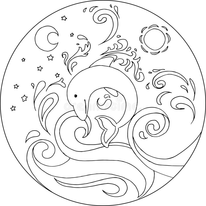 Download Coloring Dolphin Mandala stock vector. Illustration of ...