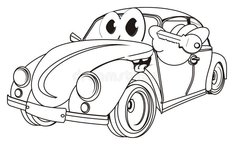 Coloring Funny Car with a Key Stock Illustration - Illustration of