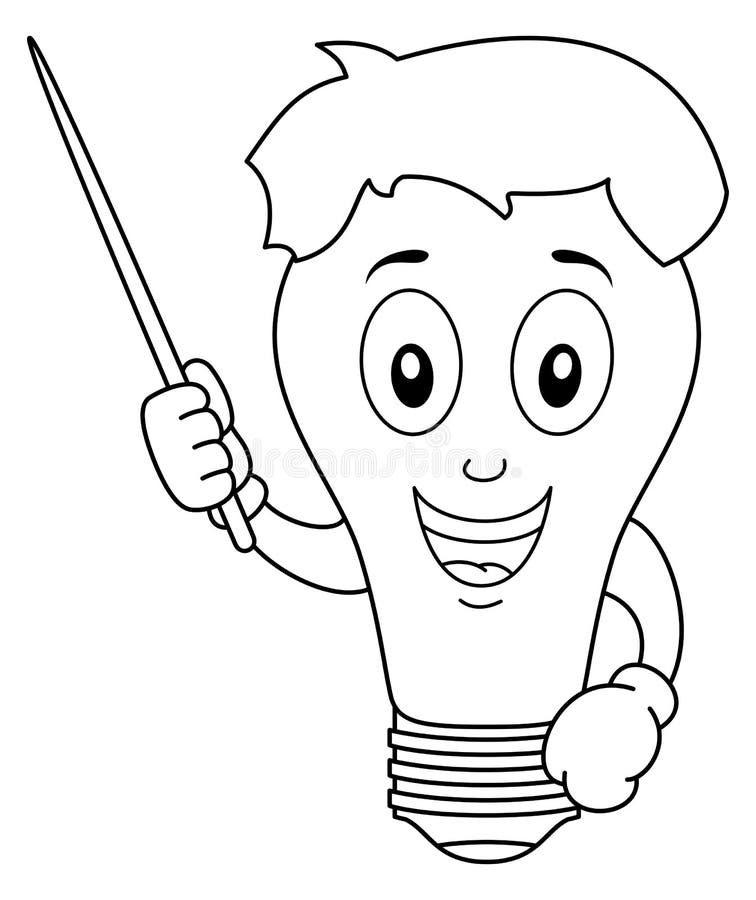 Coloring Light Bulb Character with Pointer royalty free illustration Coloring Light Bulb Character with Pointer royalty free illustration