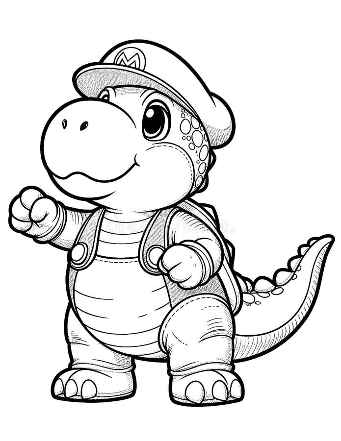 Coloring. Little Dinosaur in Mario Costume Stock Illustration ...