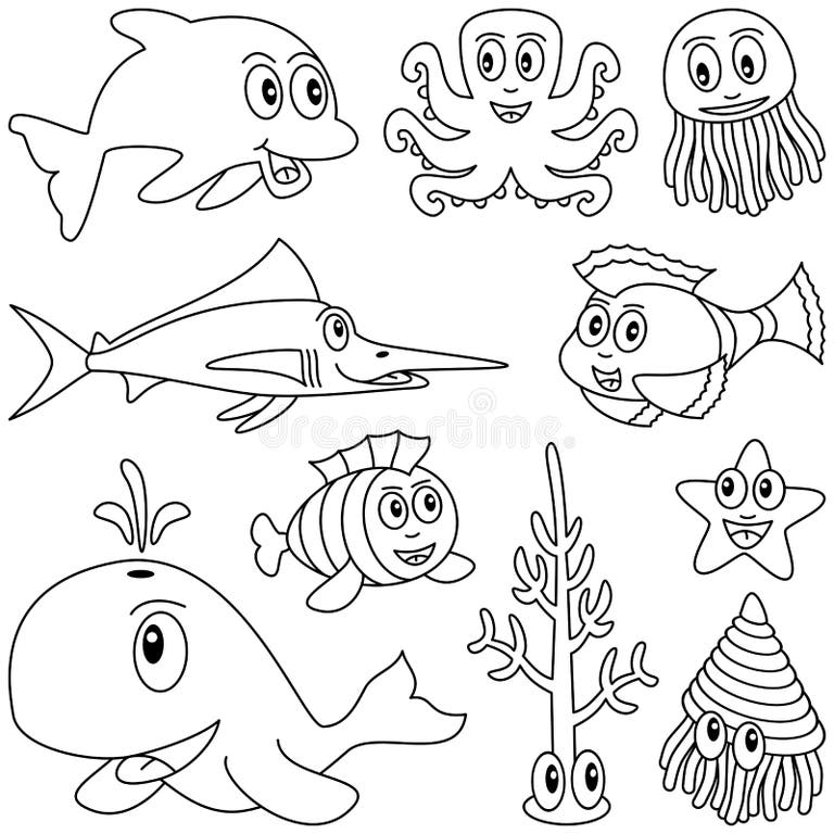 Marine Animals Black White Stock Illustrations – 3,983 Marine Animals