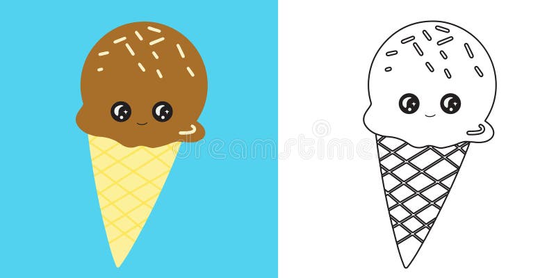 Coloring Page Chocolate Ice Cream Cone. Coloring Book for Children ...